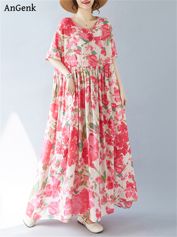 Vestidos de Verano 2026, Nuevos, de Algodón, Estilo Vintage, Casuales, Holgados, Estampados, para Mujer, Vestido Boho para Vacaciones, Vestido Largo Elegante
