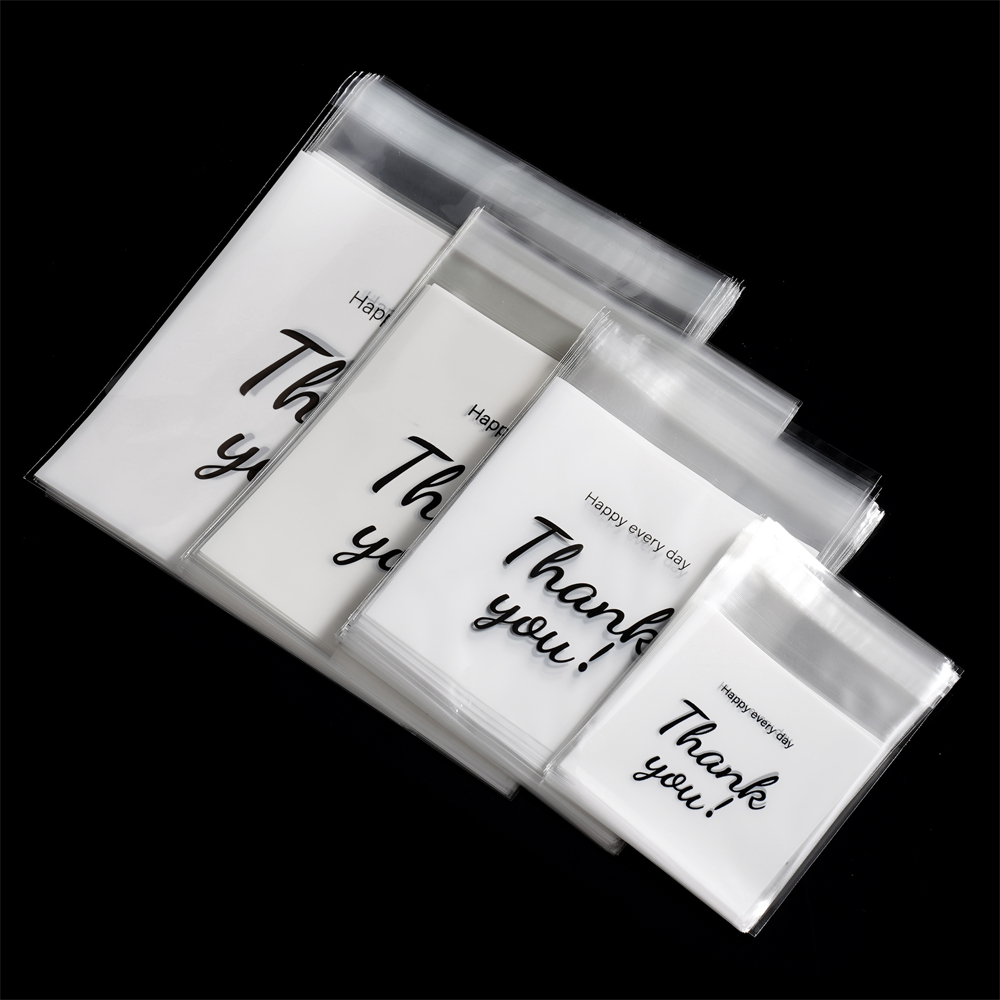 100 ชิ้น/ล็อตถุงพลาสติกขอบคุณ Self-Adhesive กระเป๋าสําหรับโฮมเมดของขวัญลูกปัดต่างหูกระเป๋า DIY เครื่องประดับบรรจุภัณฑ์กระเป๋า