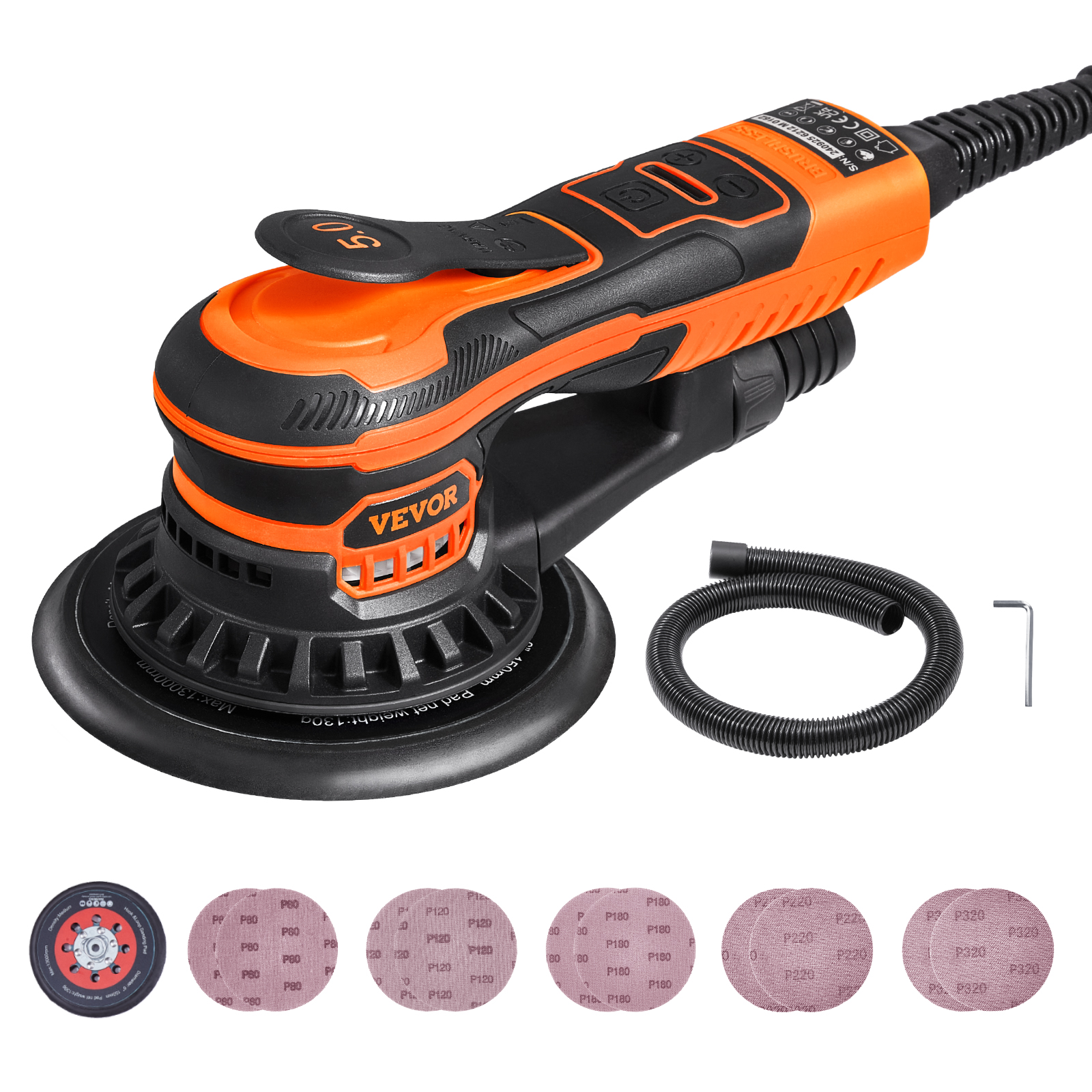 SucceBuy Random Orbital Sander 350W Brushless 10000 PRM 6 ความเร็วตัวแปรไฟฟ้า Orbital Sander สําหรับงานไม้ขัดรายละเอียด