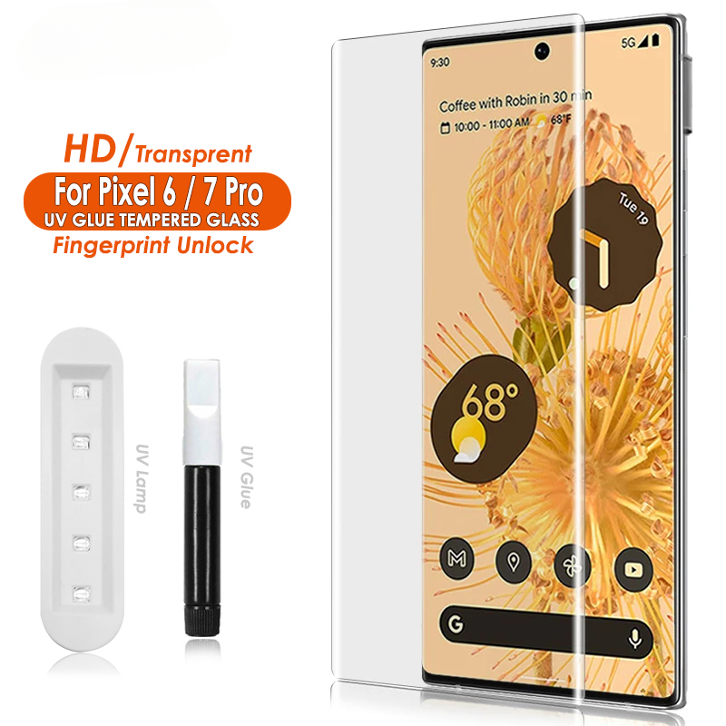 for Pixel 6 Pro Screen Protector UV liquid tempered glass full adhesive for Google Pixel 7 Pro 5G Glass film fingerprint unlock