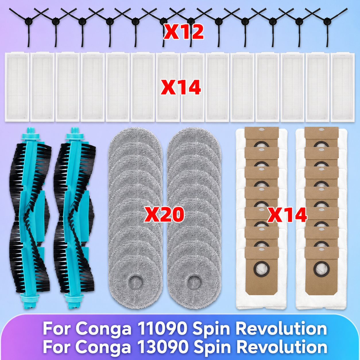 Совместим с ( Cecotec Conga 11090 / Conga 13090 Spin Revolution ) Запчасти для Пылесоса Основная Щетка Боковая Щетка Hepa Фильтр Тряпка для Мытья Пылесборник Аксессуары