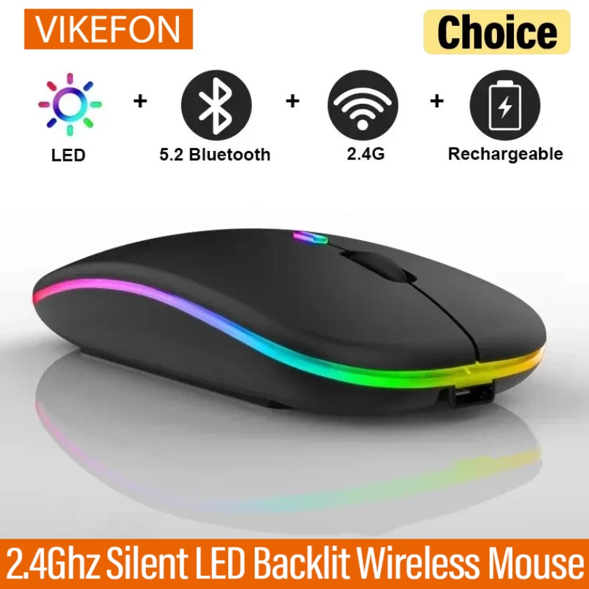 Wiederaufladbare leise kabellose Maus, LED-Hintergrundbeleuchtung, Mäuse, PC, Laptop, Computer, 2,4 GHz, Empfänger, Bluetooth, Dual-Modus, optische Mäuse