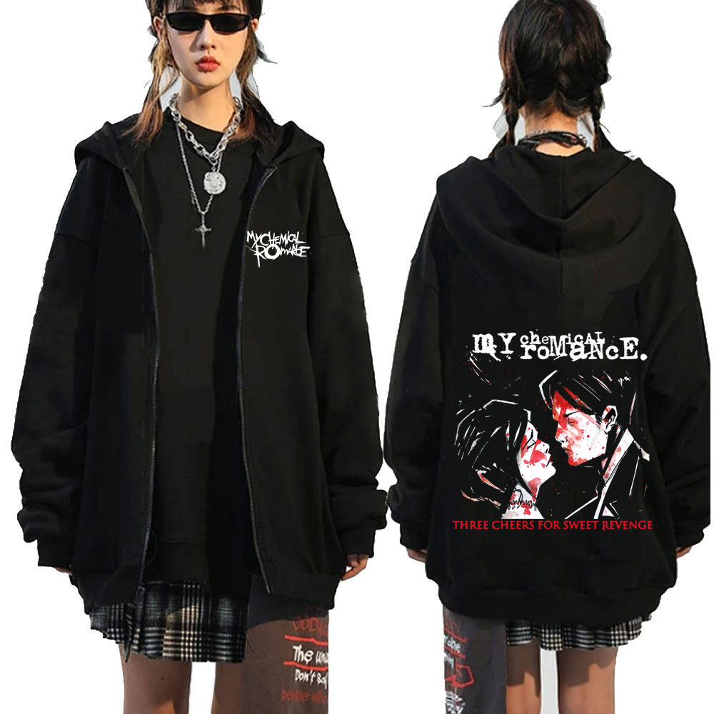 록 밴드 My Chemical Romance Mcr Dead 지퍼 까마귀 블랙 퍼레이드 펑크 Emo 지퍼 업 스웨트 남성 패션 빈티지 힙합 후드