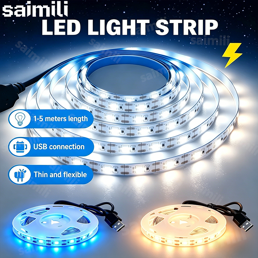 DC 5V USB LED 스트립 2835 화이트/웜 화이트 LED 스트립 조명 TV 배경 조명 테이프 홈 데코 램프 1-5m LED 스트링 라이트