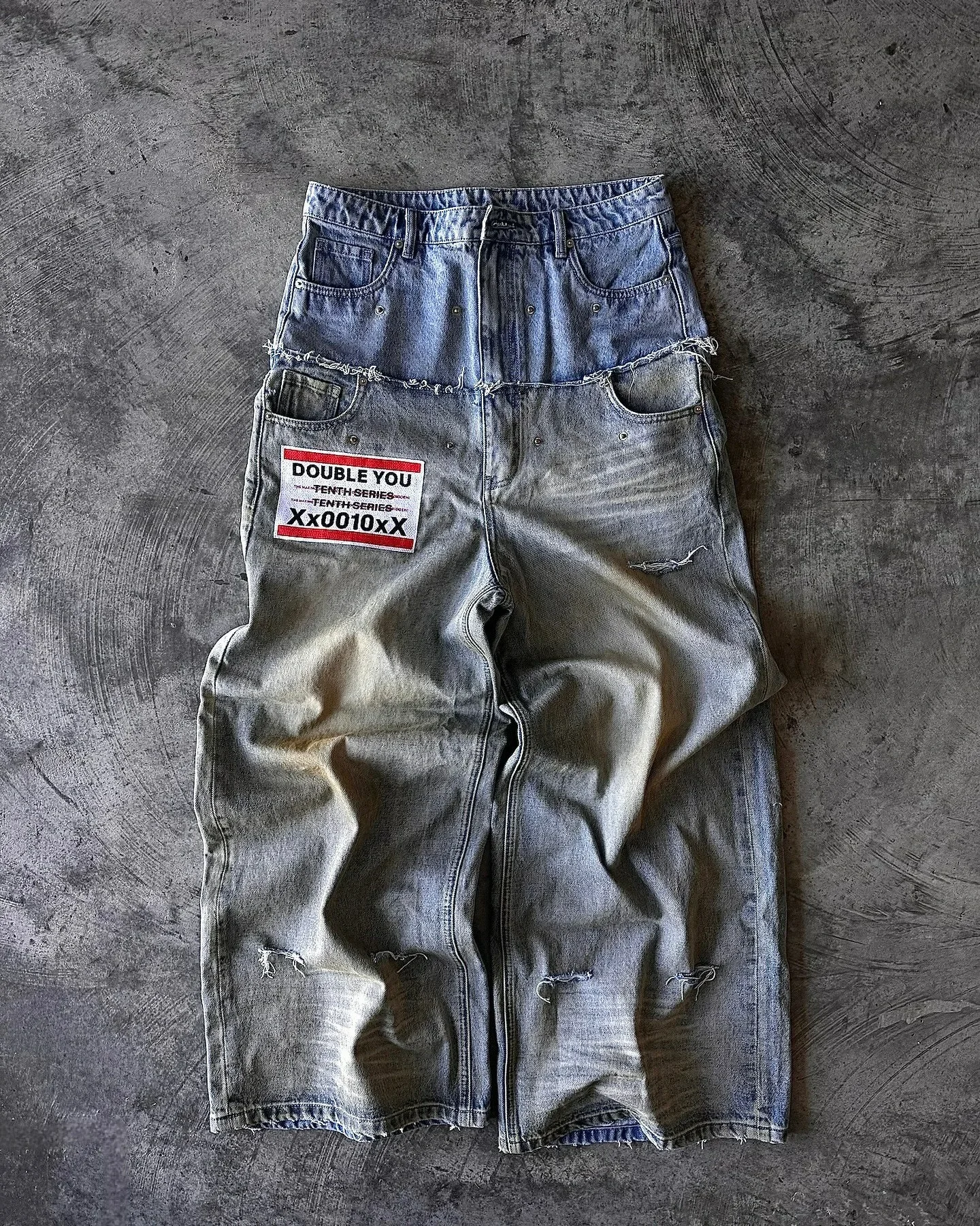 Pantalones vaqueros con estampado de letras de hip hop callejero para hombre y2k Goth punk Harajuku pantalones de pierna ancha rasgados pantalones Retro sueltos de pierna recta de doble cintura