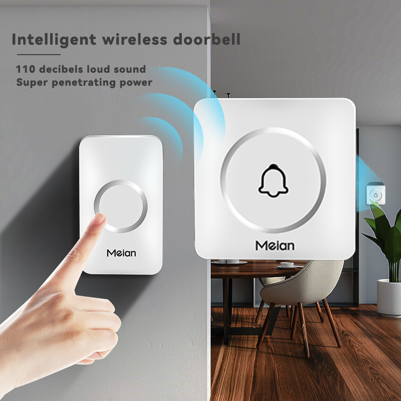 Timbre inalámbrico Meian, timbre de bienvenida, resistente al agua, 300M, Flash LED remoto de largo alcance, 60 canciones, alarma de seguridad Dingdong
