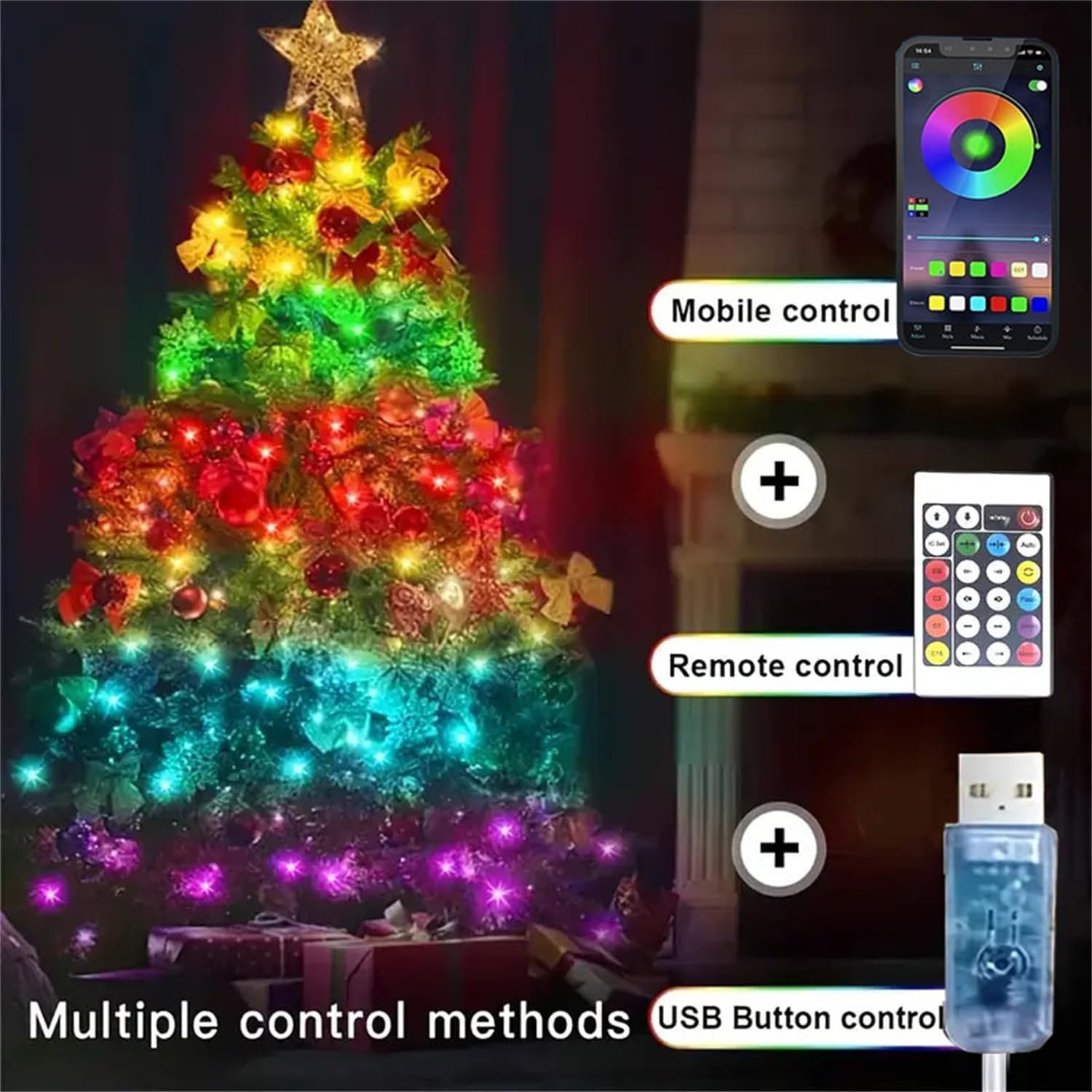 Bande lumineuse LED féerique, guirlande de Noël intelligente Bluetooth USB, décorations musicales pour la rue, mariage, anniversaire, fête, maison