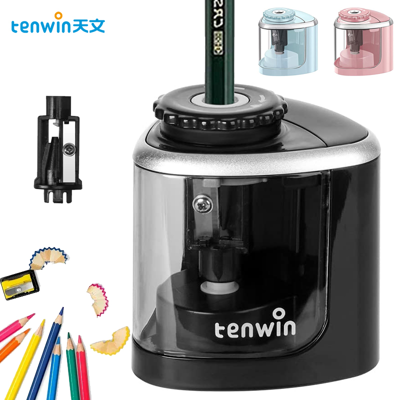 Tenwin 전기 자동 연필 깎이 안전한 학생 예술가를위한 나선형 강철 블레이드 깎이 어린이 성인 컬러 연필