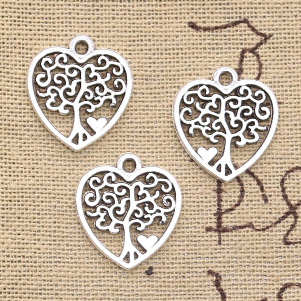 30pcs Charms Heart Life Tree 17x19mm Antique Silver Color Pendants DIY Crafts Making Findings Handmade Tibetan Jewelry