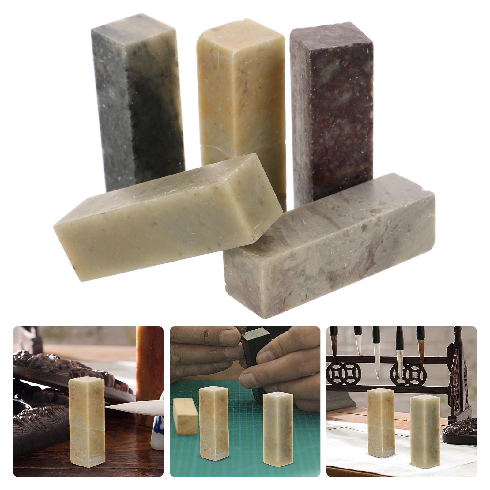 5Pcs 15x15x5cm Stone Practice Material Engraved Tool Seal Carving Calligraphy Handycraft Office Stamp Rectangular