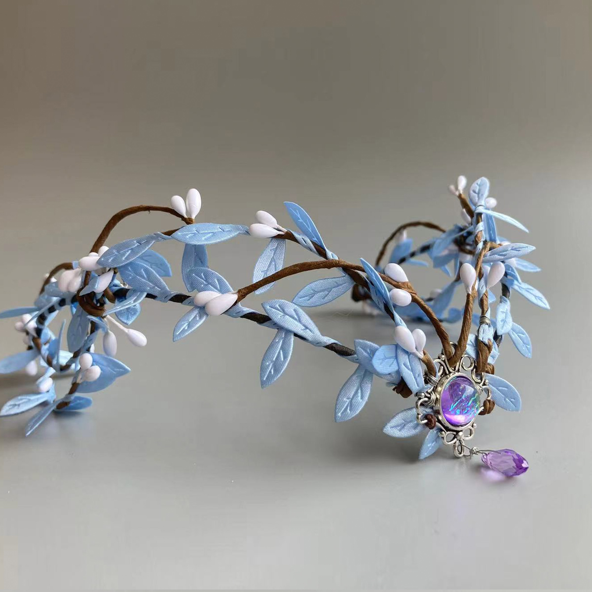 Handgemaakte Middeleeuwse Blauwe Paarse Bladeren Helder Juweelbos Bos Tiara Elf Elven Hoofddeksel Fee Kroon Elvish Tiara