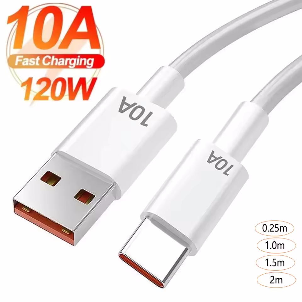 Cable USB a tipo C de 120W, 10A, 0,3/1M/1,5 M/2M, Cable de carga súper rápida para Android, Huawei P30, Cable de datos de Honor para Xiaomi Redmi