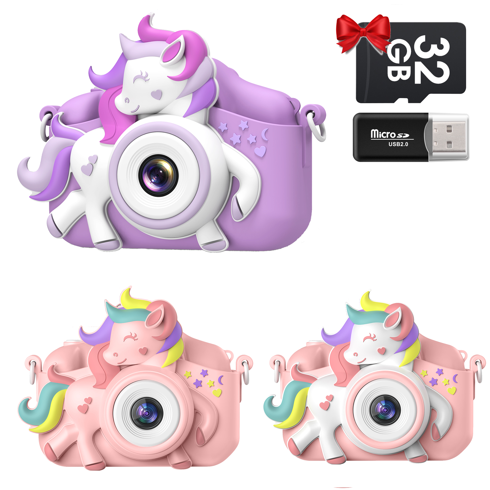 2,0" Kinderkamera 20MP 1080P HD Toddle Selfie-Kamera Niedliches Cartoon-Digitalkamera-Spielzeug mit 32GB-Karte Geschenk für Mädchen und Jungen
