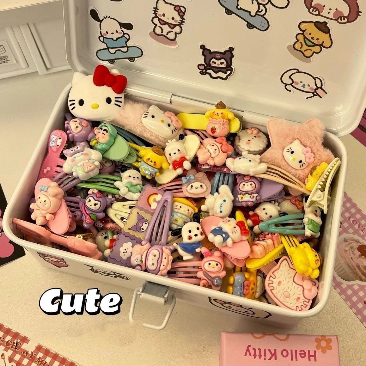 21 шт., заколка для волос «Hello Kitty», заколка Sanrio, заколка для волос «Hello Kitty», 50 юбилей для девочек, аксессуары Kawaii Hellokitty