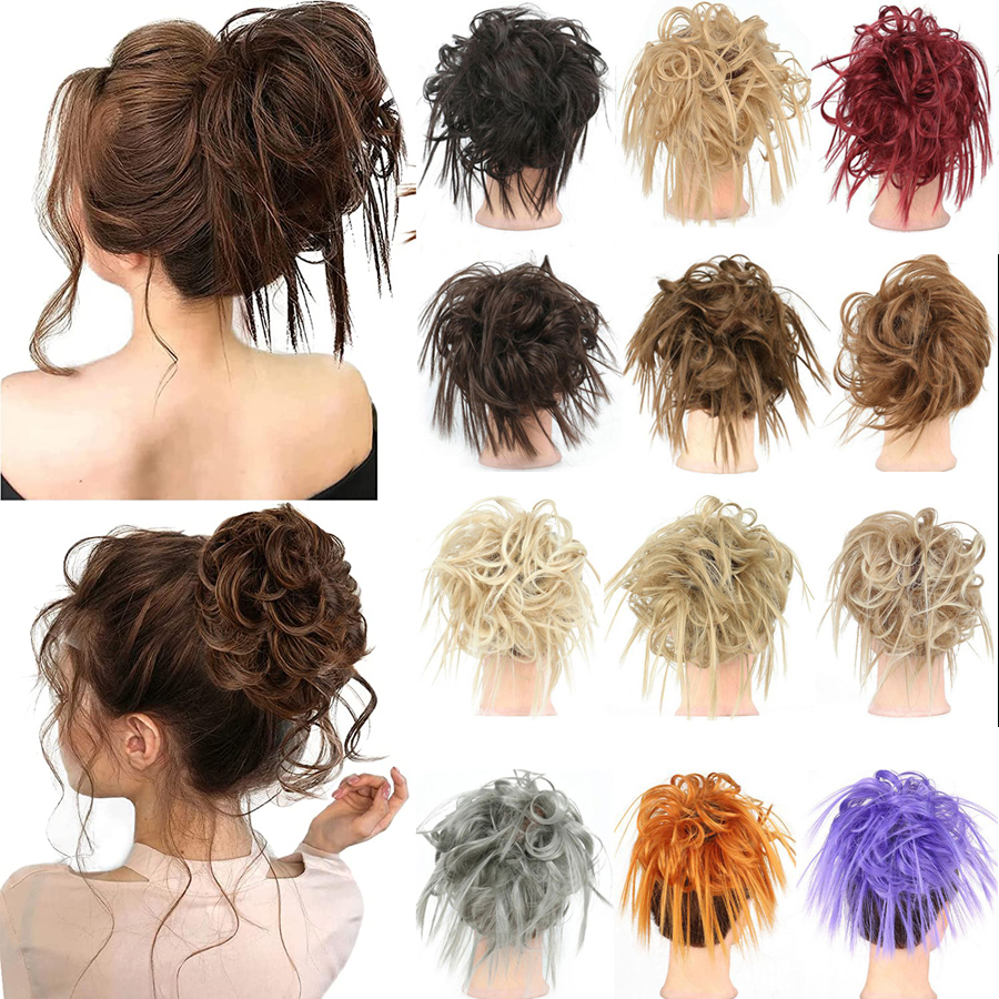 Moño de pelo esponjoso y desordenado sintético para mujer, postizo despeinado, banda elástica, moño, extensiones de cola de caballo, lazo para el pelo