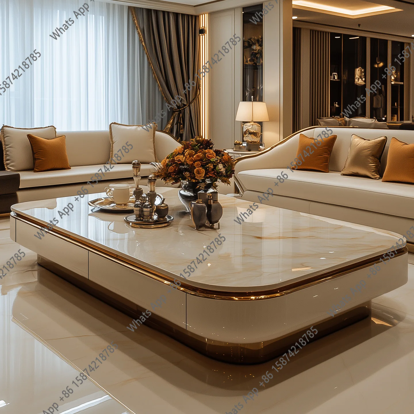 X Puur handgemaakt licht luxe meubilair Marmeren salontafel Woonkamer Thuis Microkristallijn steen Nieuwe high-end designer theetafel