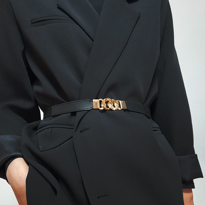Boucle à double boucle géométrique Ceinture mince élastique pour femmes en option multicolore
