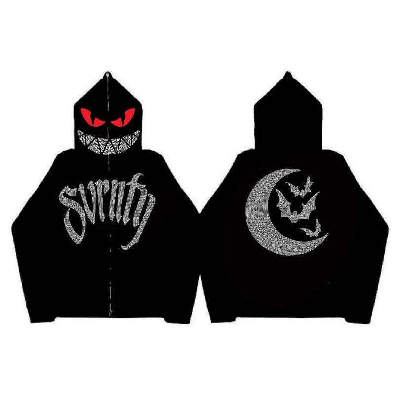 Sudadera con capucha de diablo gótico para mujer, sudadera con cremallera completa, Harajuku, Hip Hop, Y2k, Vintage, manga larga, High Street, Punk, Invierno