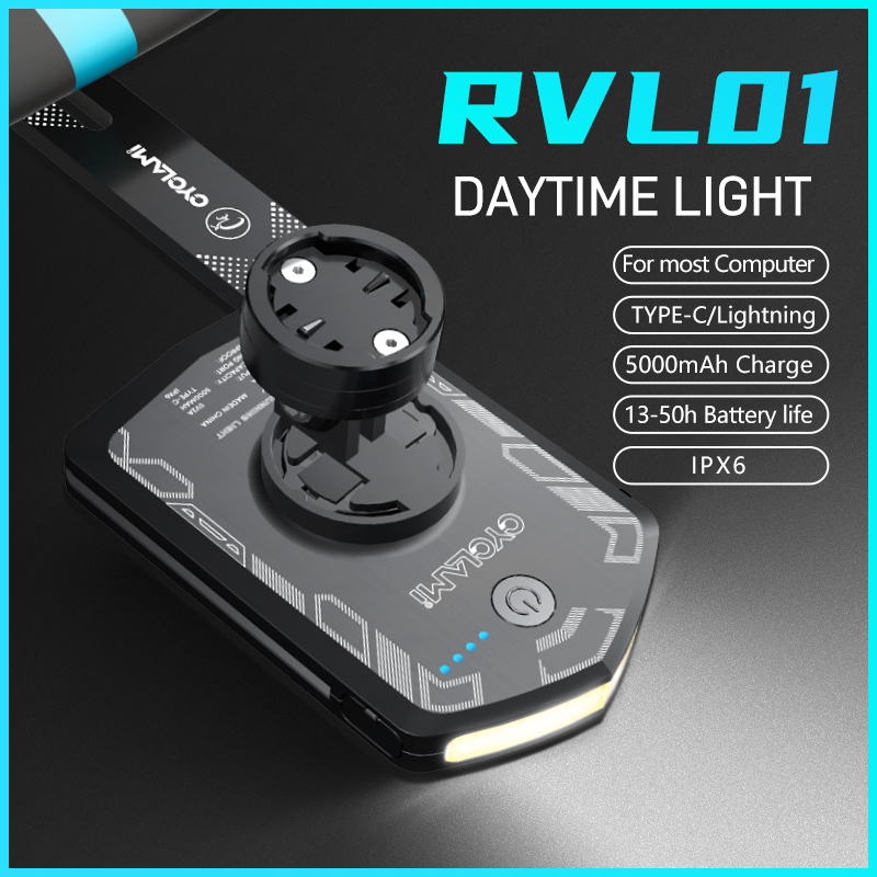 CYCLAMI RVL01 Faro de bicicleta Luz delantera diurna 5000mAh Visibilidad de seguridad en bicicleta Luz de ciclismo para carga Garmin XOSS IGS