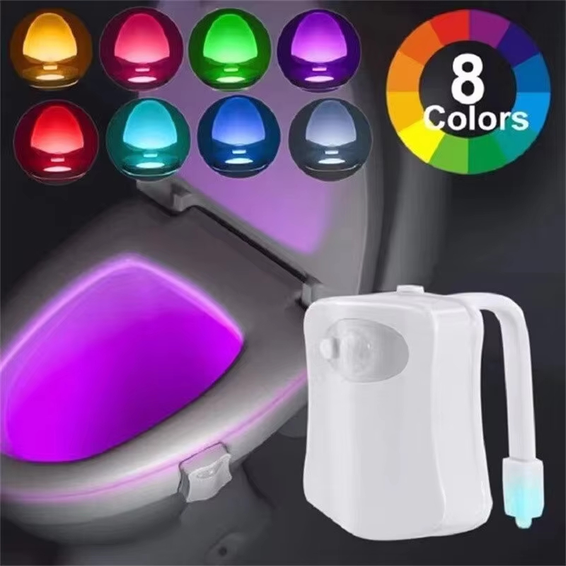 Mini Kawayi luz de detección infrarroja humana LED luz nocturna palo inodoro 16/8 colores baño colorido detección de movimiento luz nocturna