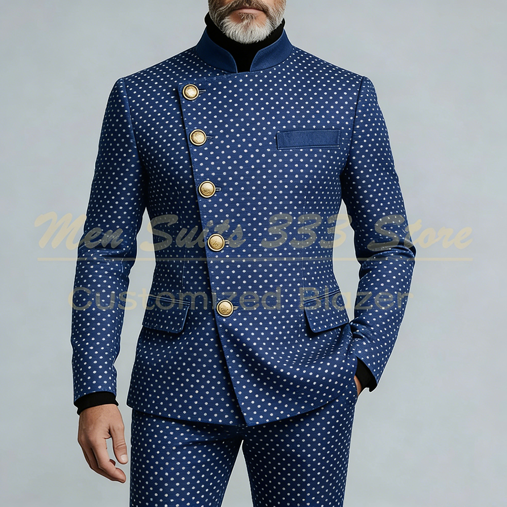 Completi Casual Eleganti da Uomo Personalizzati, Blazer Monopetto con Collo Alto, Set Formale da Matrimonio in 2 Pezzi con Giacca e Pantaloni