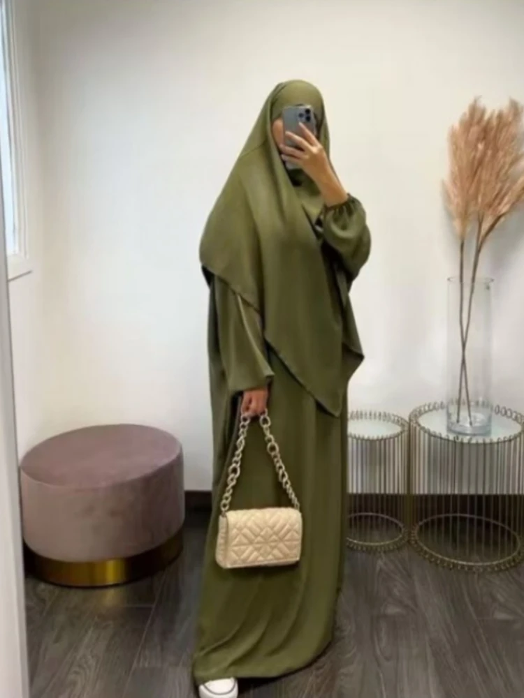 ИД мусульманский женский длинный химар комплект из 2 частей Abaya платье молитвенная одежда хиджаб Полное покрытие Исламский Рамадан кафтан Djellaba 2023
