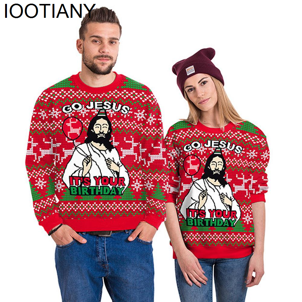 Suéteres de Navidad con estampado 3D de Jesús para hombres y mujeres, suéter de cuello redondo, Top, ropa de pareja, sudaderas de vacaciones Envío gratuito