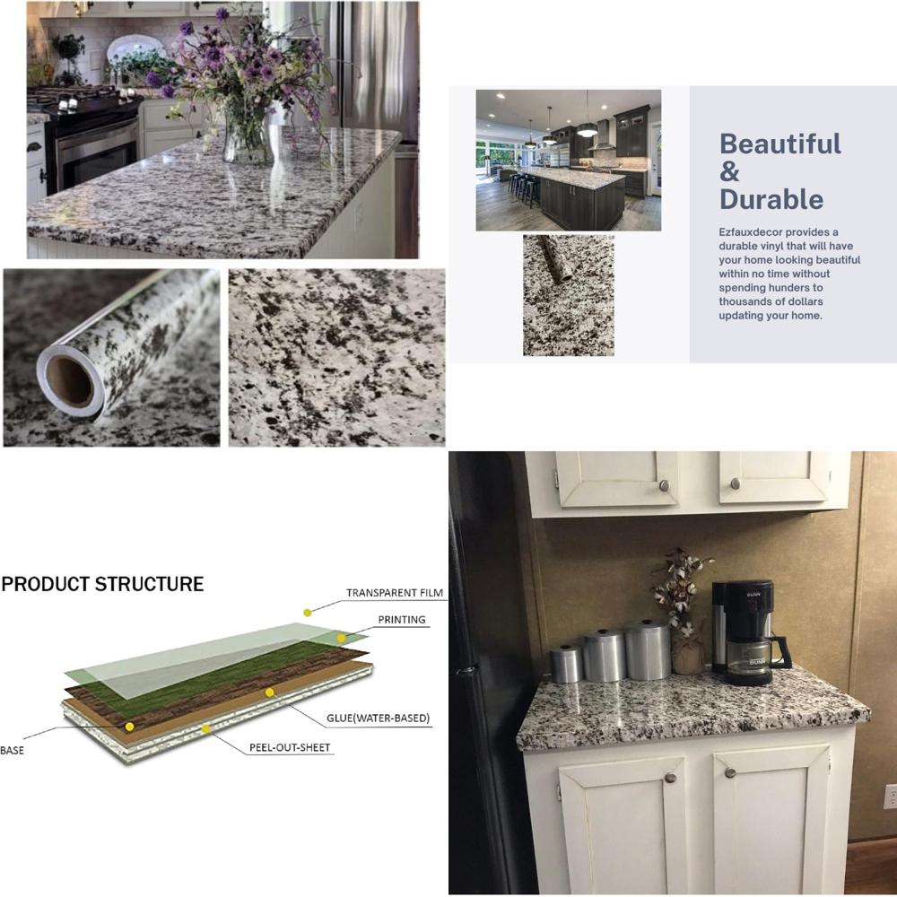 Kitchen Countertop Wallpaper Self-Adhesive Vinyl Laminate Cover Wrap 36x72 Grey Peel and Stick Easy Decor