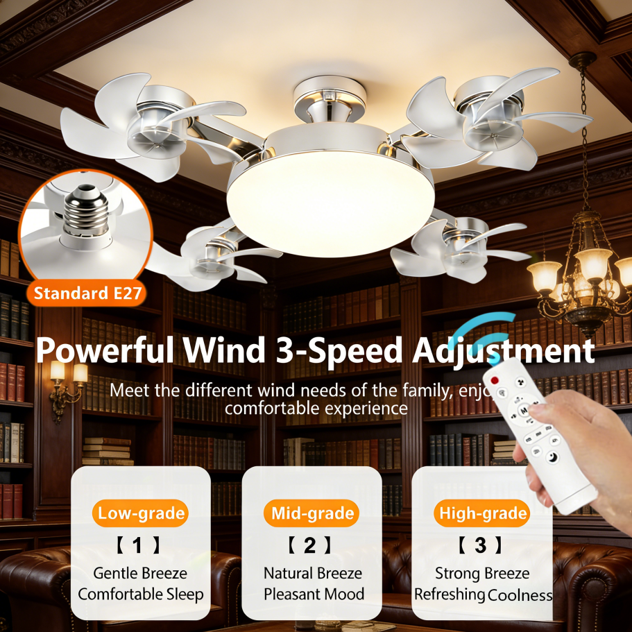 Ceiling Fan Light Drone E27 3/4 Head 2-in-1 Design Fan Lighting Bulb with Remote Control AC85-265V for Home Restaurant Bedroom