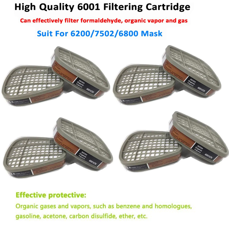 Organic Vapor 6001 Atemschutzfilterkartusche mit 5N11 Baumwollfilter & 501 Halterungsset, Ersatzzubehör Kompatibel mit 3M 6