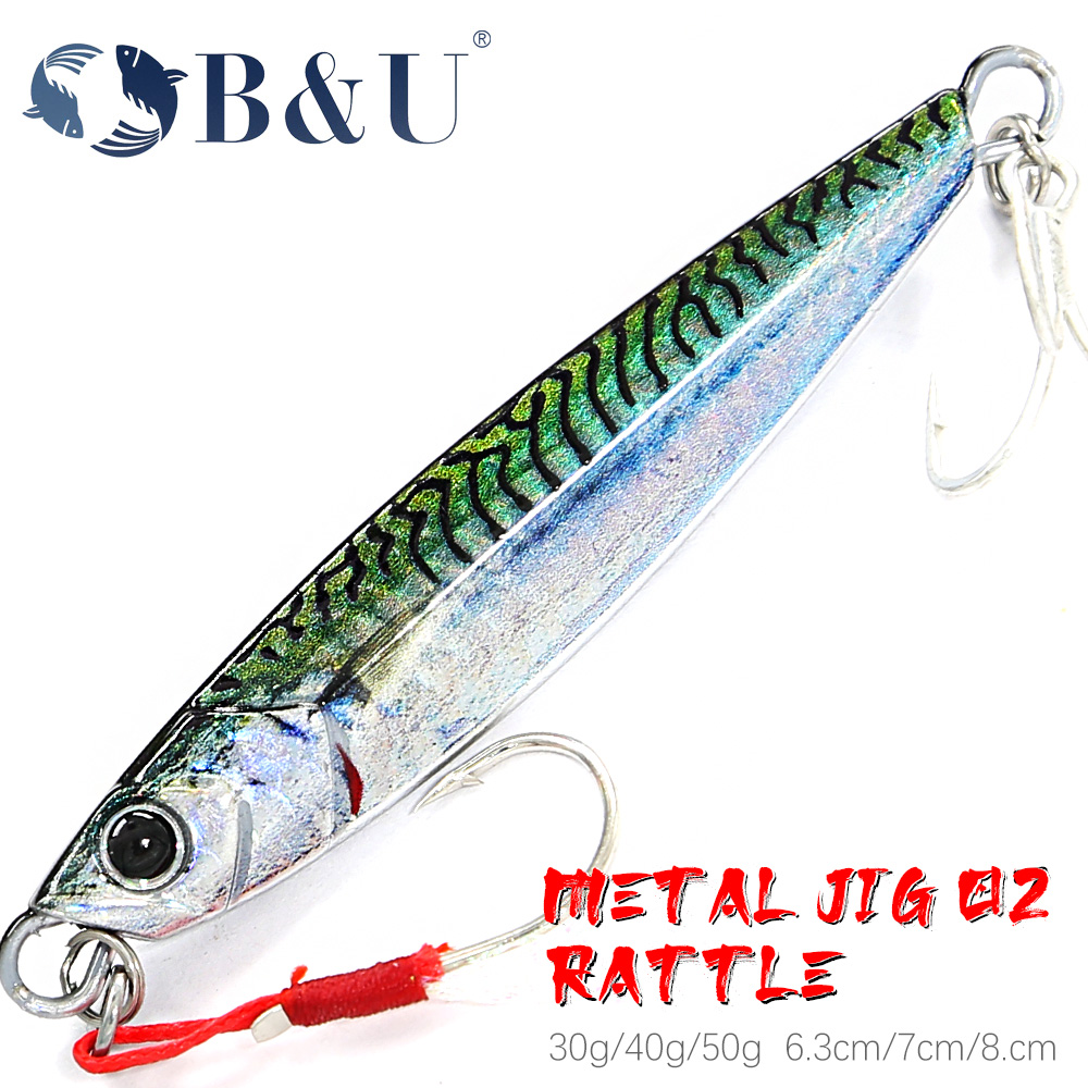 B&U Rattle Jig Морские рыболовные приманки Металлические приманки 40 г 60 г 80 г Длинная приманка для заброса Спиннинговая искусственная приманка с крючком Ложка Рыболовные снасти