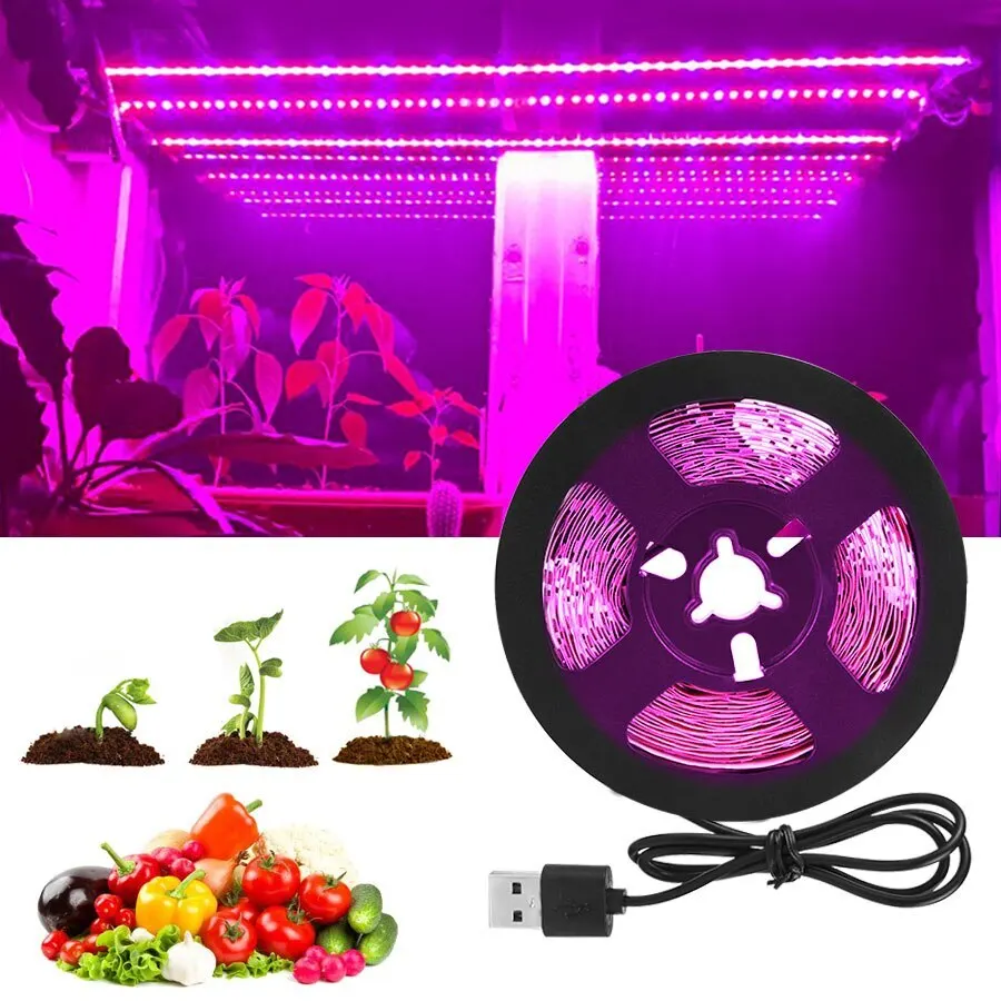 植物ライト成長 LED ストリップ 5V USB LED 1-5 メートルフルスペクトル防水 LED チップ温室花苗成長テント水耕栽培
