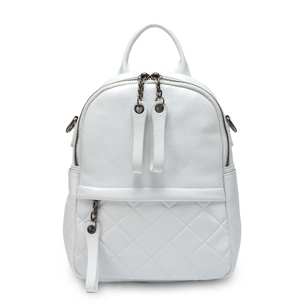 Zency Fashion Mochila feminina branca 100% couro genuíno, bolsa de ombro 2 em 1, mochila preta, bolsa de viagem casual, grande capacidade