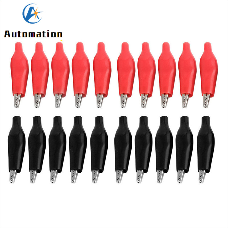 20 Pcs ประเภทจระเข้คลิป 28 มม.สีดําสีแดงสีฟ้าสีดําสีเหลืองพลาสติกเคลือบการทดสอบ Probe MINI จระเข้คลิปทดสอบ