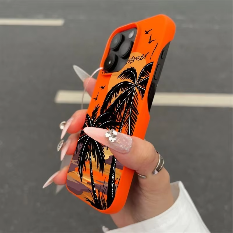 Funda Protectora para iPhone 17 16 15 Pro Max con Diseño de Atardecer y Palmeras, sin Bordes, Anti-caídas, Suave y de Alta Calidad para 14pro 13 12 11