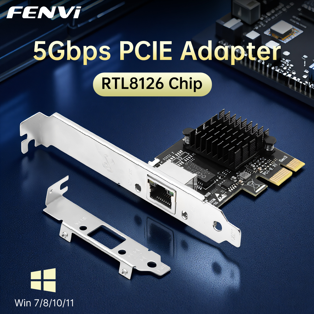 FENVI 5Gbps PCI-E To RJ45 Network Card RTL8126 100Mbps/1G/2.5G/5G Gigabit Ethernet PCIE Wlan Adapter 5000Mbps 5Gbps For PC Win10