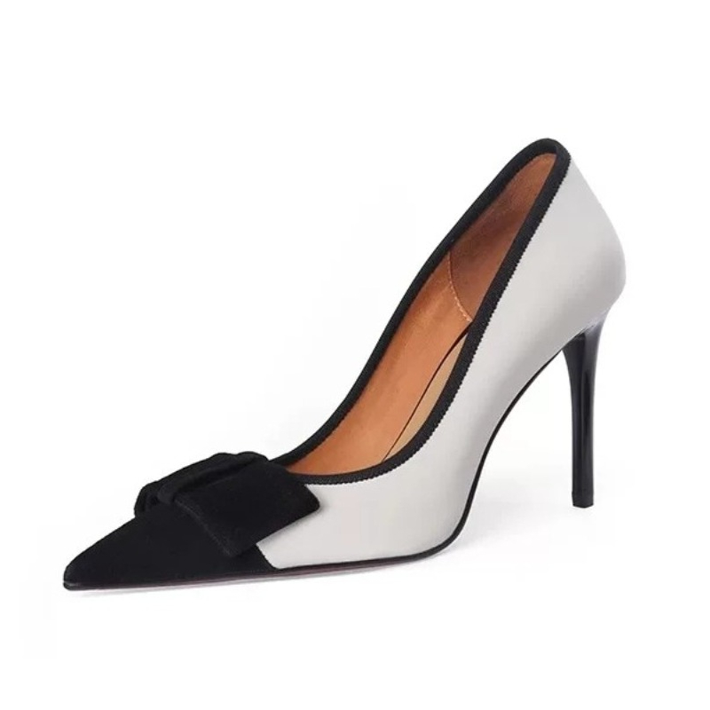 Zapatos de Tacón Alto Puntiagudos con Combinación de Colores Retro para Mujer, Zapatos de Tacón de Aguja Nuevos de Primavera y Otoño para Mujer