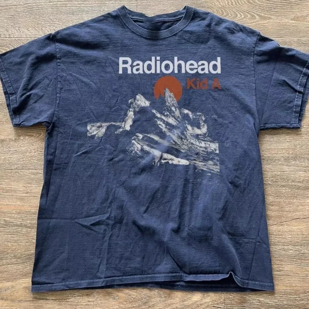 Radiohead Kid A's Album Tour Concert T-shirts bleu marine rares pour hommes et femmes, streetwear oversize Y2K décontracté, chemises douces à manches courtes