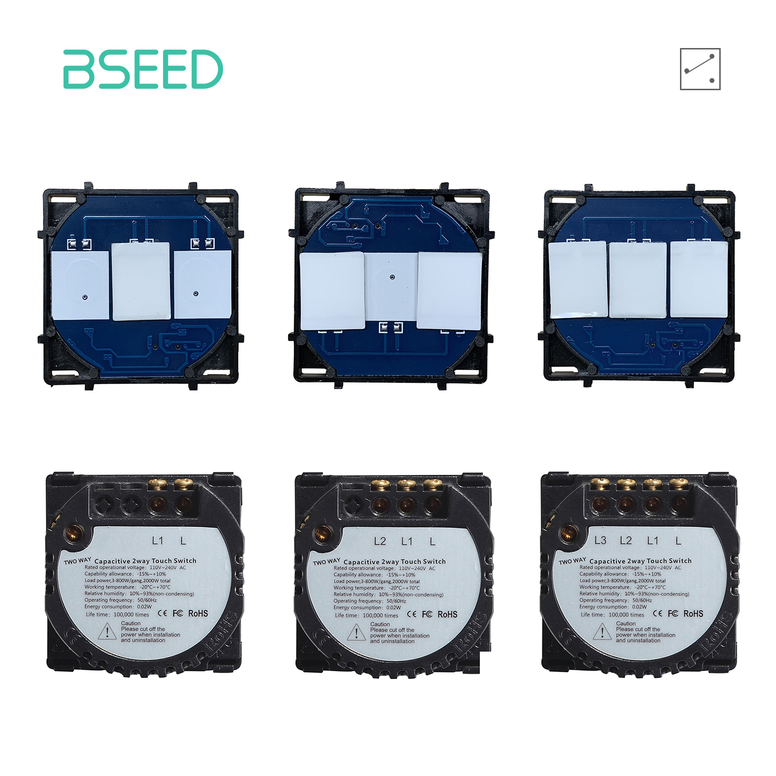 Bseed The Base Of Touch Switch 1/2/3 Gang 1/2Way Light Switches Without Glass Panel EU Standard Dimmer Switch DTY Function Part