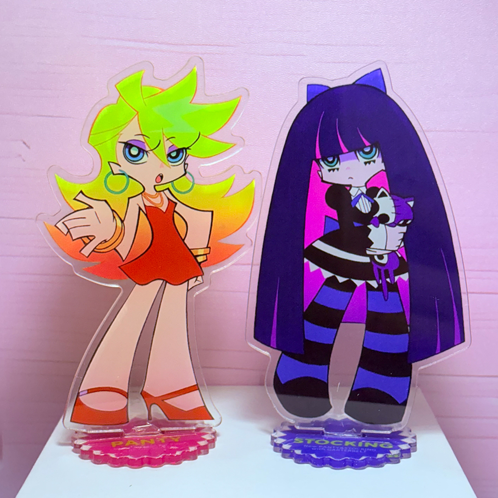 10cm Anime Panty & Stocking mit Strumpfhalter Figur Acryl-Ständer Ornament Niedliches Desktop-Modell Dekoration Cosplay-Requisiten Fangeschenk