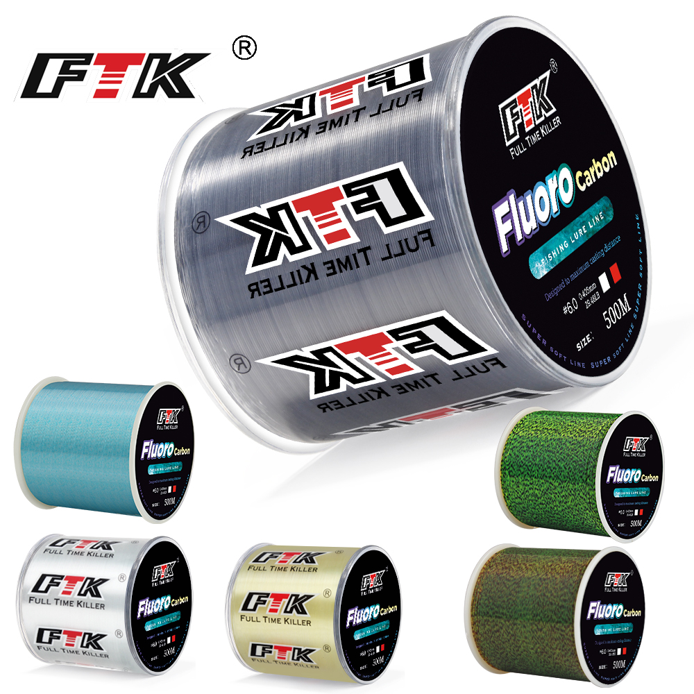 Línea de pesca FTK con revestimiento de fibra de carbono, línea de fluorocarbono 300M/500M 0,14-0,5mm 4,13-34,32LB, accesorios portátiles Japón