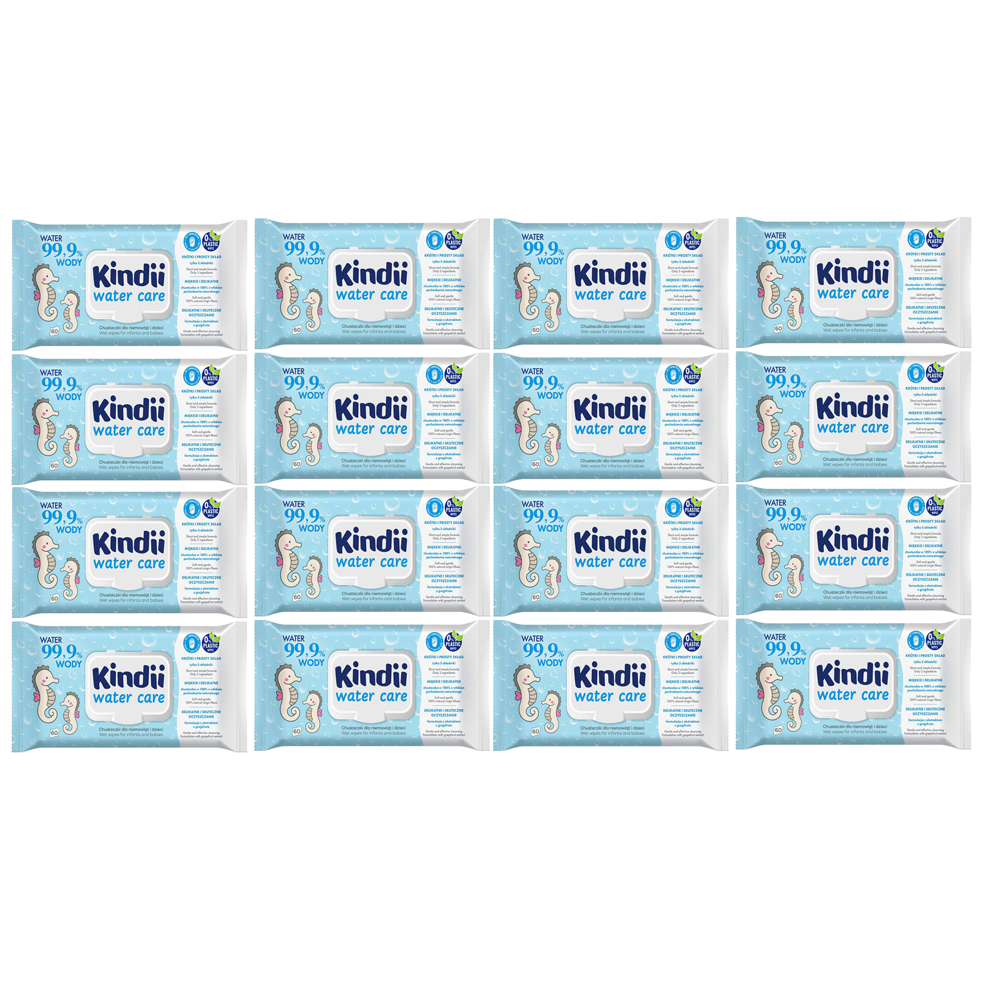 Kindi Chusteczki dla niemowląt i dzieci 99,9 % wody Water Care 60 szt. x16