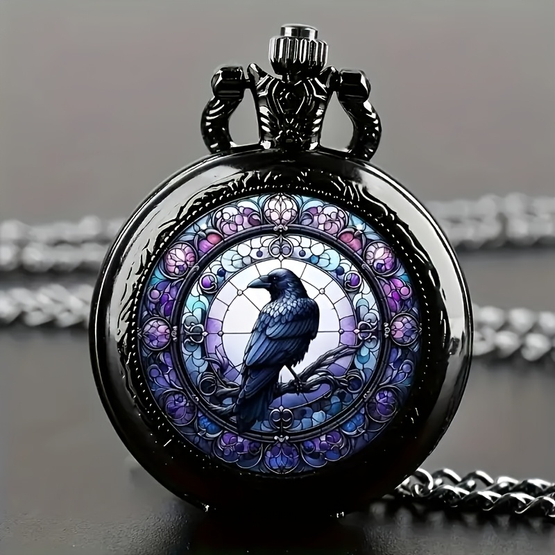 1pc múltiplo preto lenda corvo retro design requintado relógio de bolso médio moda pendurado relógio presente aniversário