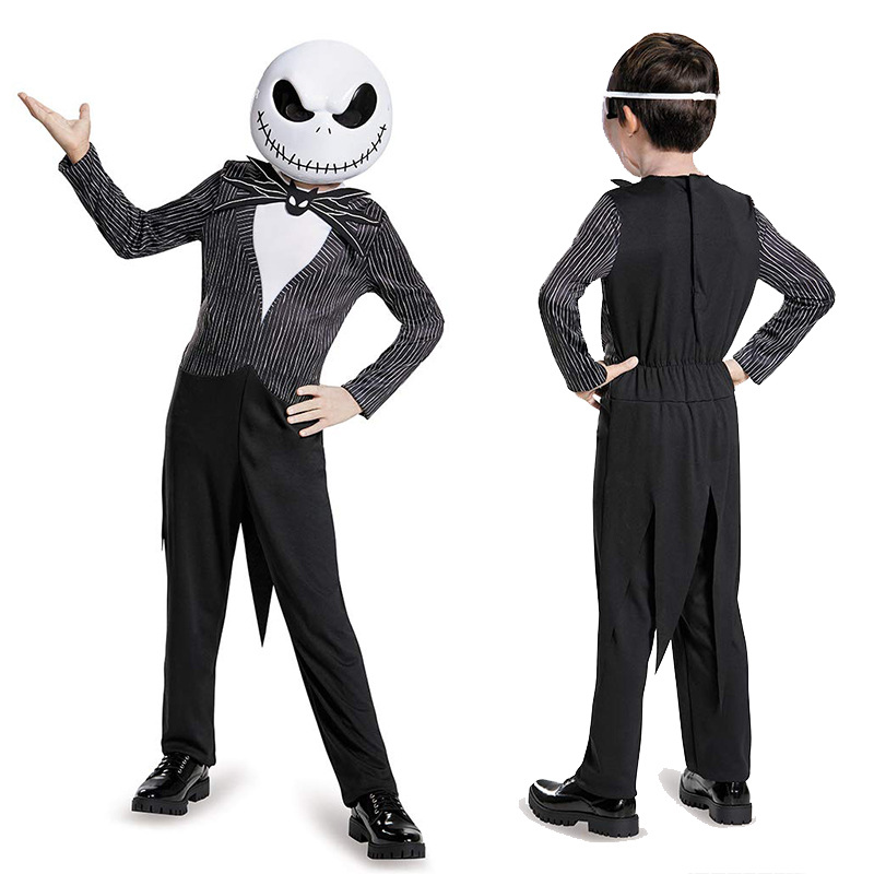 Anime jack skellington traje meninos o pesadelo antes de jack skellington cosplay bodysuit terno roupas de halloween