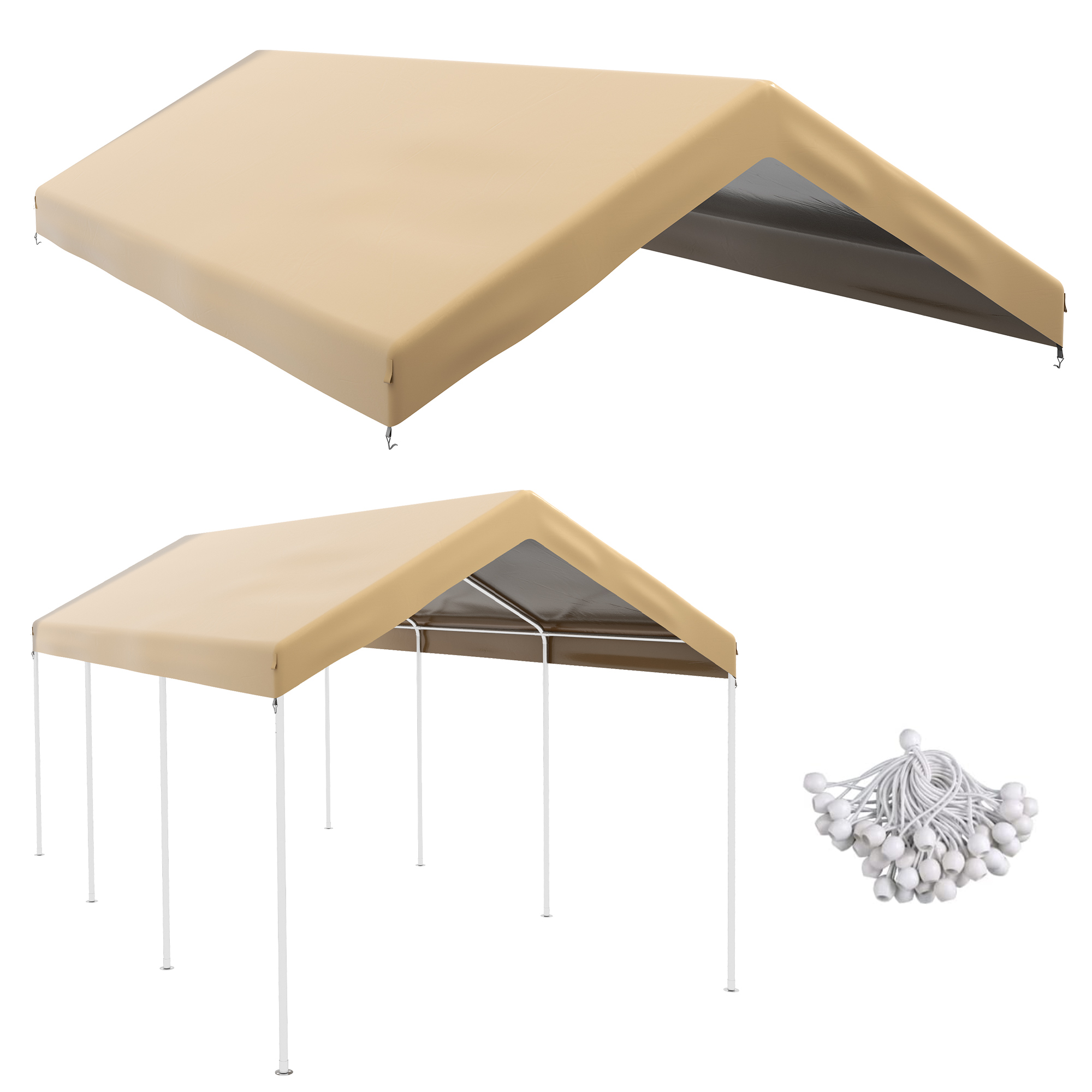 Outsunny 10 x 20 Carport Canopy vervangende hoes met bungee-koorden, beige
