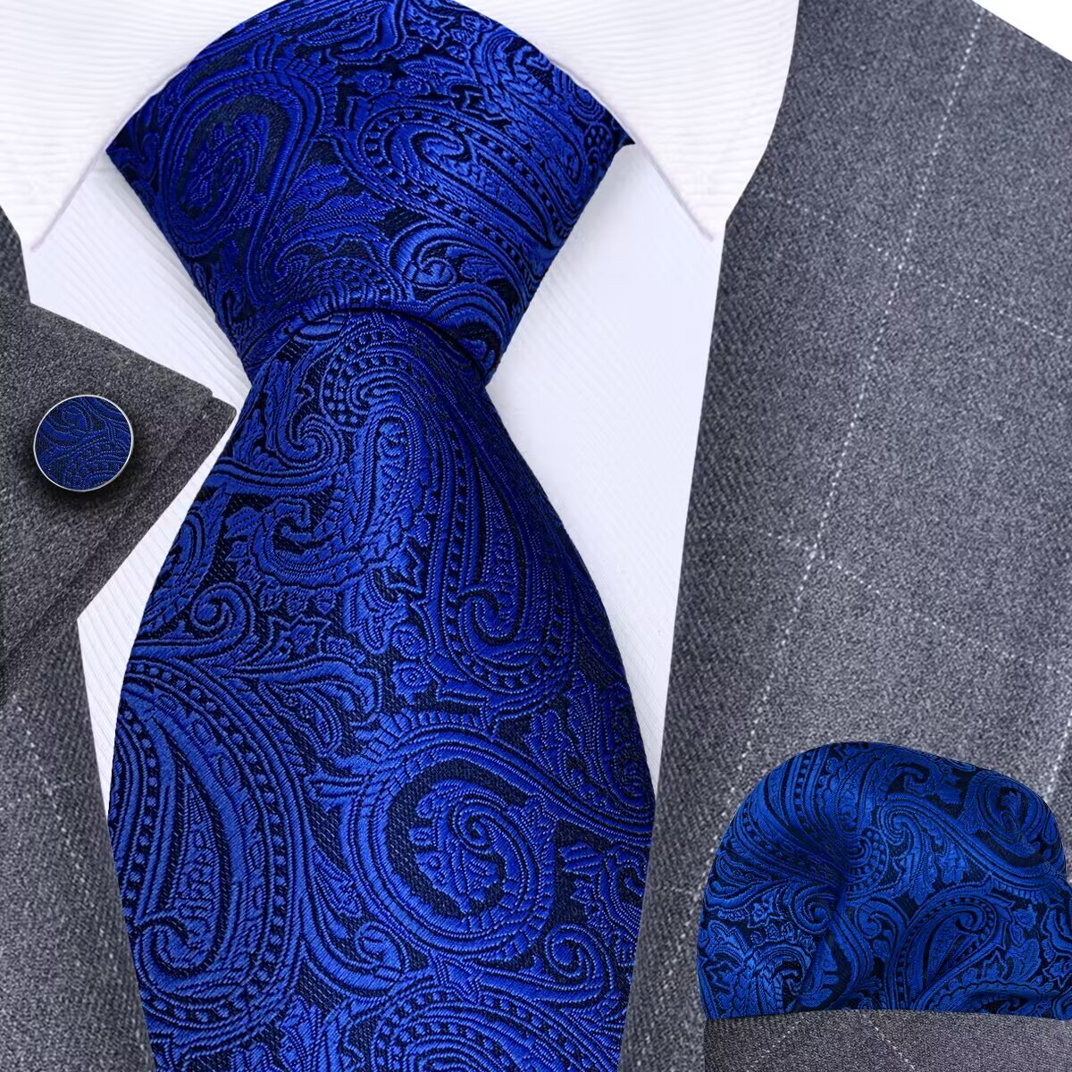 GUSLESON 8Cm Biru Hitam Merah Muda Dasi Pria Saku Persegi Manset Set Paisley Sutra Dasi Pernikahan Bisnis Hadiah Dasi Aksesori