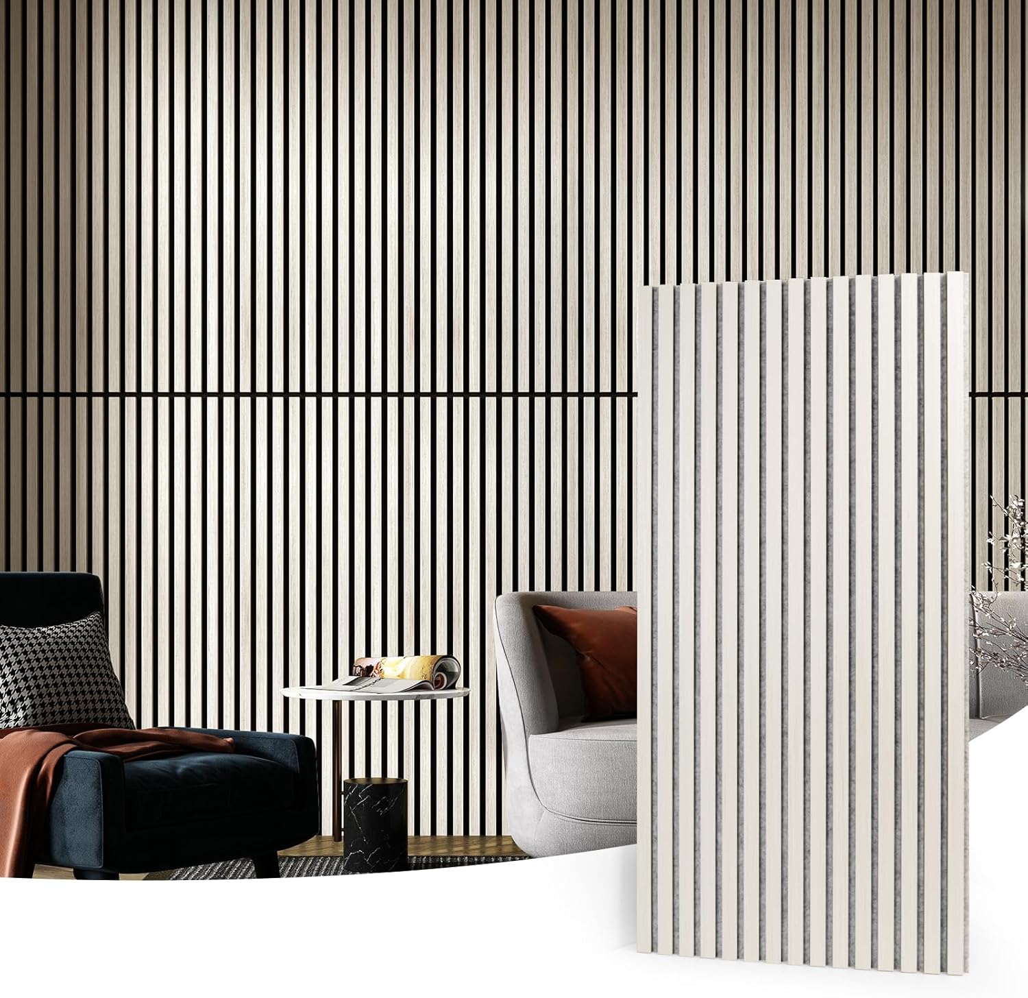 Paneles Acústicos 60x120 cm Paneles Pared Madera 3D 2cm Grueso Olmo Blanco 1,44 ㎡