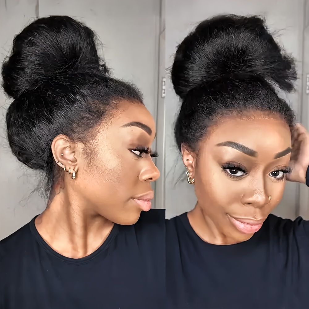 Smilegirl Kinky Straight 360 Full Lace Pruik HD Transparant Kant Menselijk Haar Pruiken Voorgeplukt Natuurlijke Haarlijn Babyhaar met Trekkoord Onzichtbare Band Braziliaans Remy Haar Yaki Textuur 150%-200% Dichtheid Voor Zwarte Vrouwen Meerdere Kapsels Mo