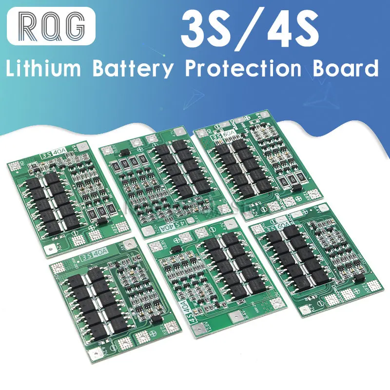 Защитная плата 3S/4S 40A/60A 18650 BMS, для зарядки литий-ионных батарей, для двигателя перфоратора, 11,1 В/12,6 В/14,8 В/16,8 В с увеличителем/балансиром