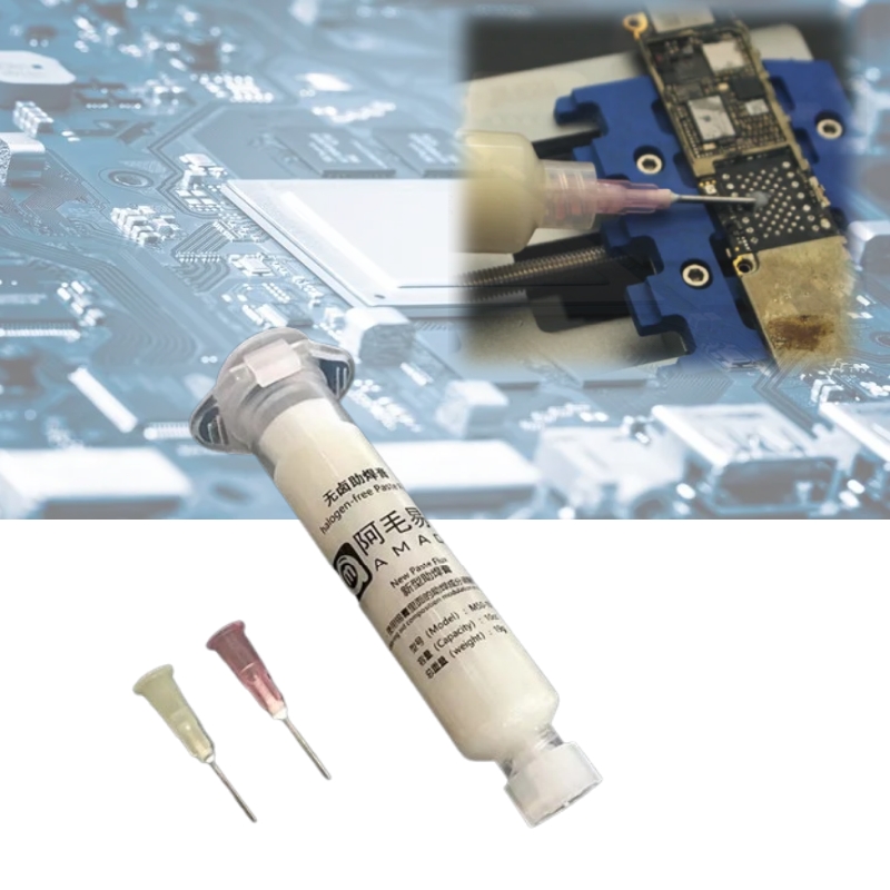 1PCS SOLDER PASTE AMAOE ฮาโลเจนฟรีเชื่อมน้ํามัน FLUX สําหรับ PCB BGA Reballing ซ่อมบัดกรีวาง 2pcs เข็มฉีดยา NeedlesTool